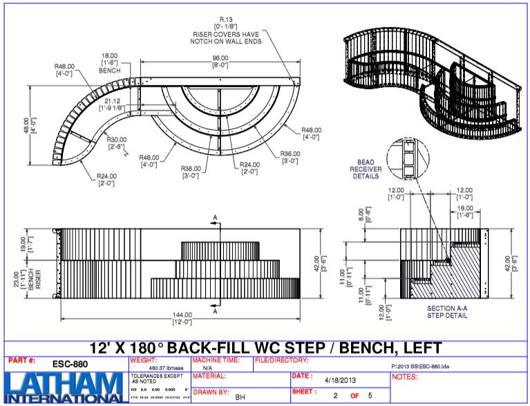 12' 180 Deg. 42" Steel Wedding Cake Step w/ Right Bench